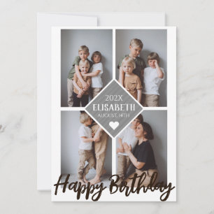 Cartão Colagem de Fotos Simples da Família de Aniversário