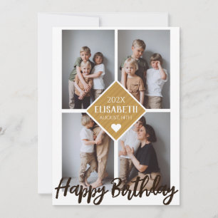 Cartão Colagem de Fotos Simples da Família de Aniversário