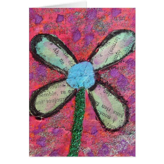 Cartão Colagem de Mídia Mista de Flor, Ocasião (Frente)