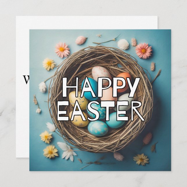 Cartão Colagem de Ovos de Páscoa Decorativos Vibrantes (Frente/Verso)