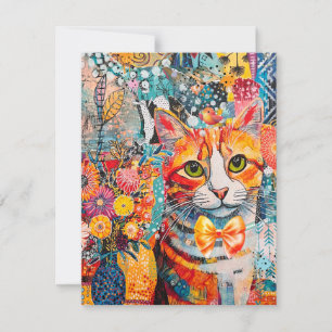 Cartão Colagem de Papel Misto Gato Misto