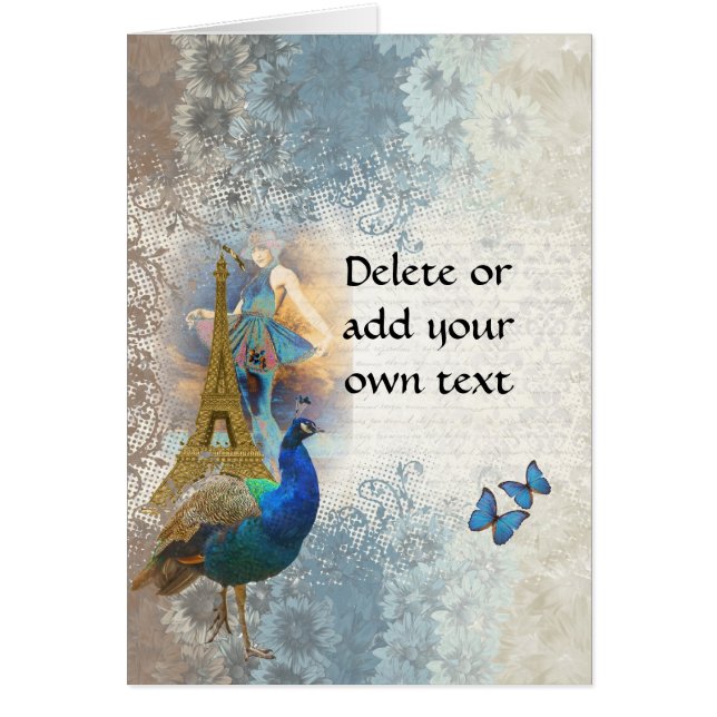 Cartão Colagem de pavão de Paris (Frente)