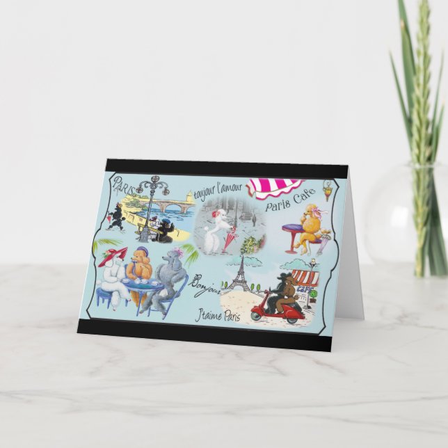 Cartão Colagem de Poodle Retro Paris (Frente)