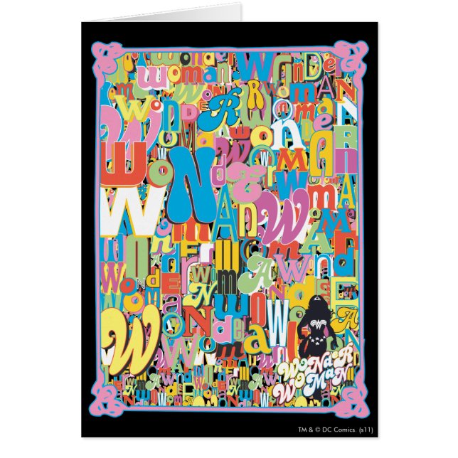 Cartão Colagem de Texto da Mulher Maravilha (Frente)