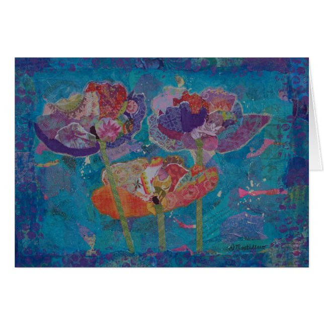 Cartão Colagem de três papoilas (Frente Horizontal)