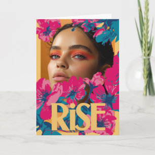 Cartão Colagem de uma mulher com flores vibrantes