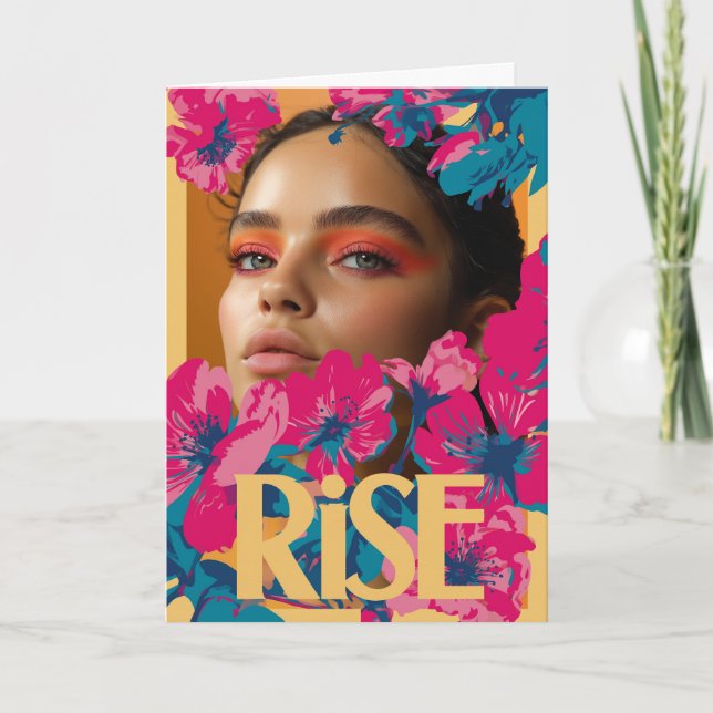 Cartão Colagem de uma mulher com flores vibrantes (Frente)
