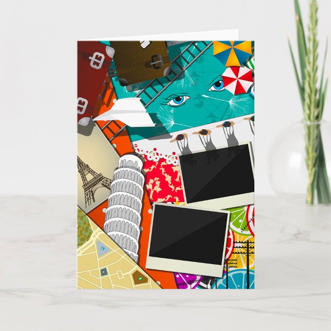 Cartão Colagem de Viagens com Pontos Turísticos Icônicos  (Criador carregado)
