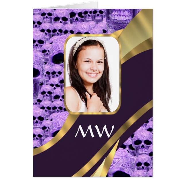 Cartão Colagem do crânio roxo (Frente)