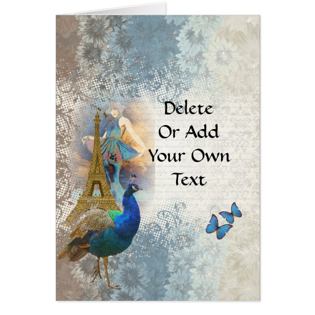 Cartão Colagem do pavão de Paris (Frente)