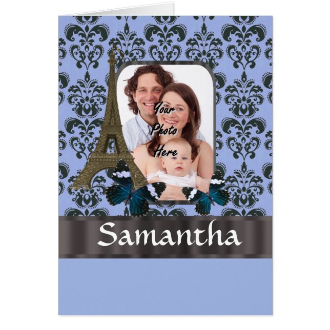Cartão Colagem Paris de Damasco Azul (Frente)