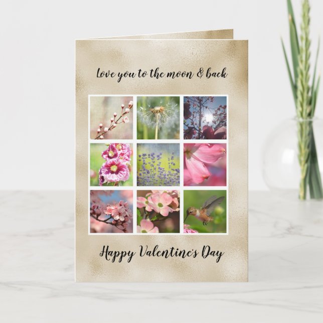 Cartão Colagem Personalizada de Fotos Dourada (Frente)