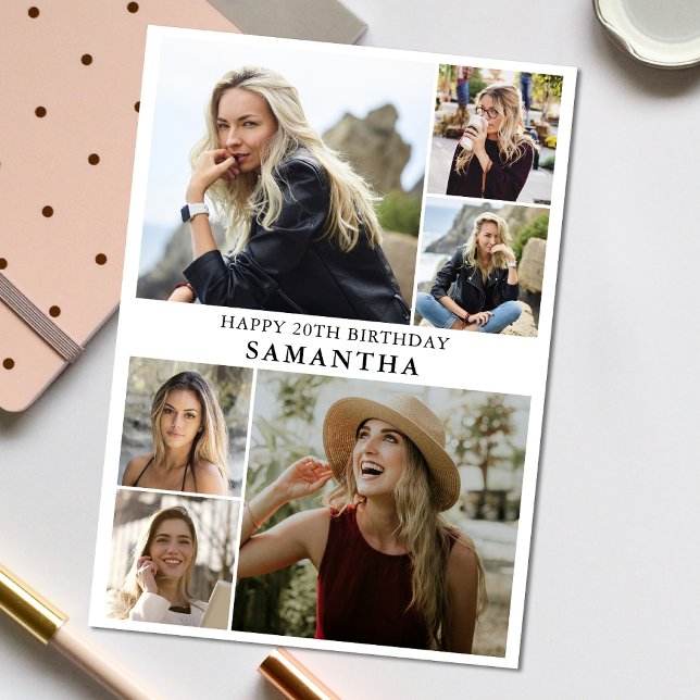 Cartão Colagem Simples 6 | Foto: Aniversário de Qualquer  (Personalize the collage birthday greeting card to create a special keepsake for your loved one!)