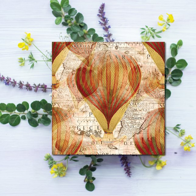 Cartão Colagem Vitoriana Steampunk de Balões de Ar Quente (Great steampunk card for all year, you can personalize the message on the back.)