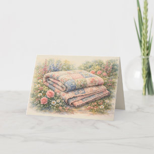 Cartão Colcha de Remendo Floral Cottagecore Aquarela