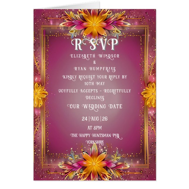 Cartão Coleção de Casamentos de Elegância Rosa Floral (Frente)