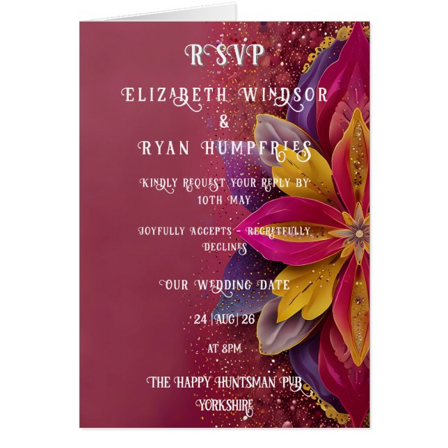 Cartão Coleção de Casamentos de Elegância Rosa Floral (Frente)