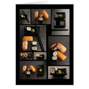 Cartão Coleção do sushi no fundo preto