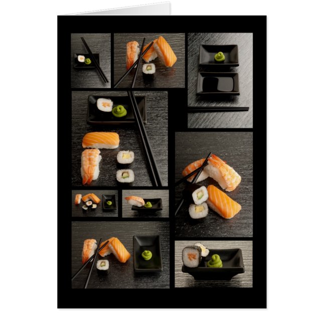 Cartão Coleção do sushi no fundo preto (Frente)