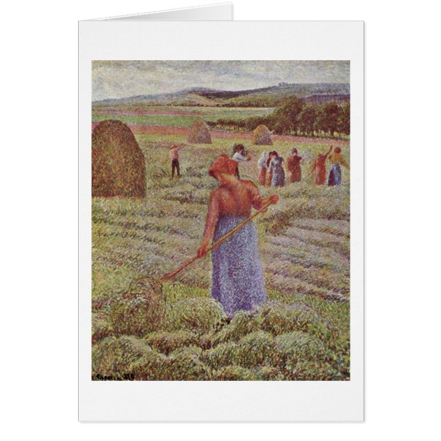Cartão Colheita do feno em Eragny por Camille Pissarro (Frente)