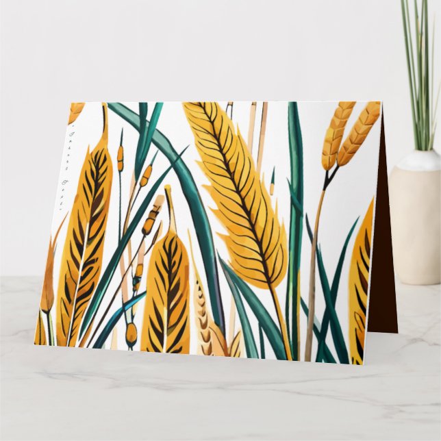 Cartão Colheita Harmonia: Um Padrão de Trigo em uma Tela  (Frente)