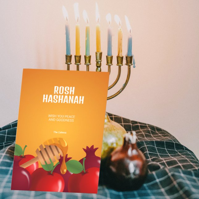 Cartão Colher de Mel para Rosh Hashanah, Maçãs, Romãs (Criador carregado)