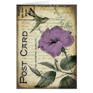 Cartão Colibri do hibiscus do vintage
