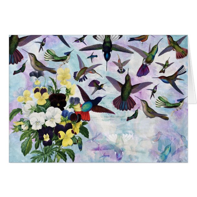 Cartão Colibris e Pansies (Frente Horizontal)
