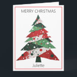 Cartão Collage Árvore de Natal<br><div class="desc">Apresenta uma colagem de árvore de Natal em uma paleta colorida de vermelho e verde. Personalize com um nome na frente,  sua própria mensagem no dentro e seu nome na seção "de".</div>