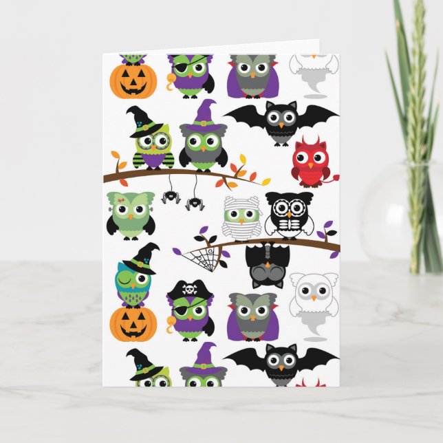 Cartão Collection Of Spooky Halloween Owls (Frente)