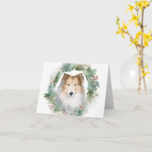 Cartão Collie Christmas Wreath Festivo Pup