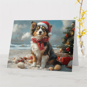 Cartão Collie Dog Christmas Vintage Beach
