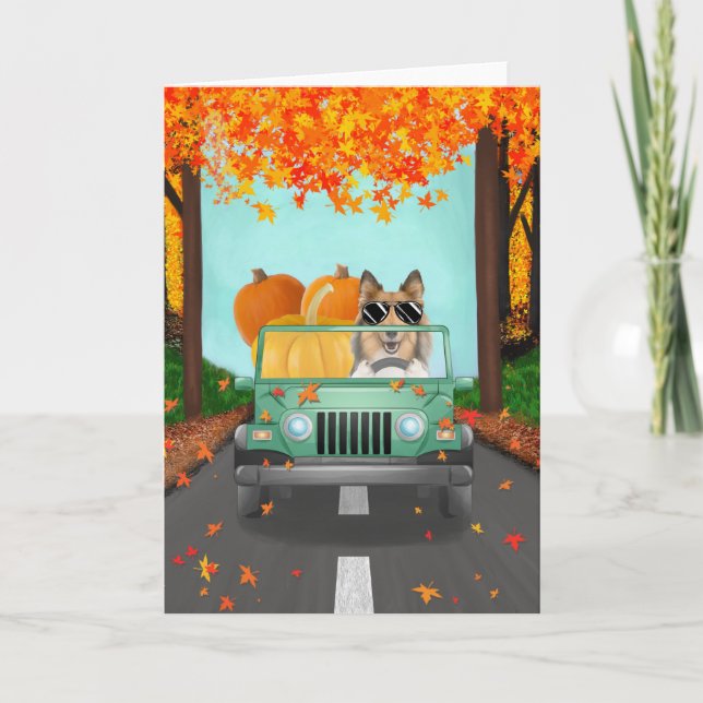 Cartão Collie Dog Fall Pumpkin (Frente)