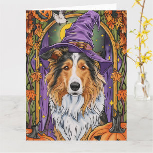Cartão Collie Dog Halloween Pumpkin