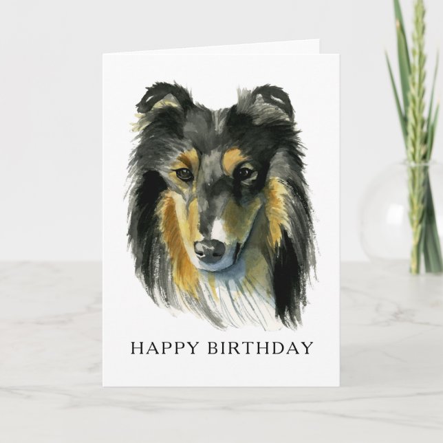 Cartão Collie Dog Watercolor Happy Birth (Frente)
