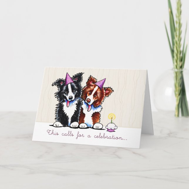 Cartão Collies de Borda Celebram Mensagem Personalizada d (Frente)
