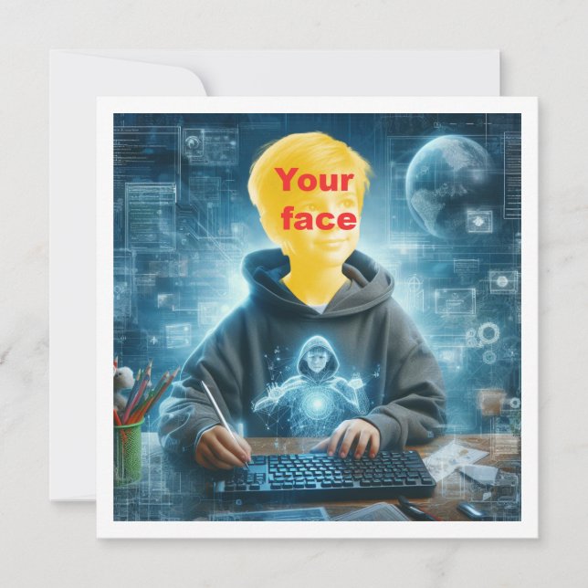 Cartão Coloque meu rosto na foto, amante de computador, g (Frente)