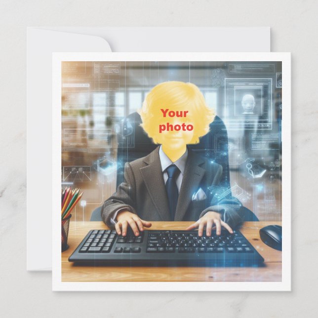 Cartão Coloque meu rosto na foto, amante de computador, g (Frente)