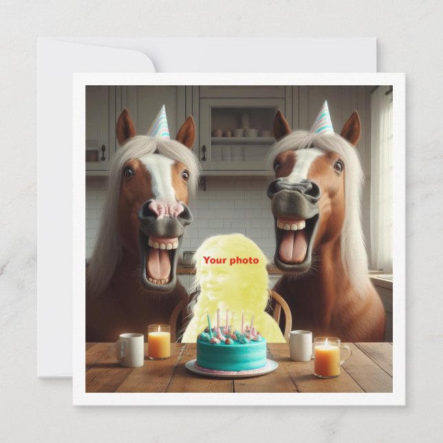 Cartão Coloque meu rosto na foto, cavalos e crianças (Frente)