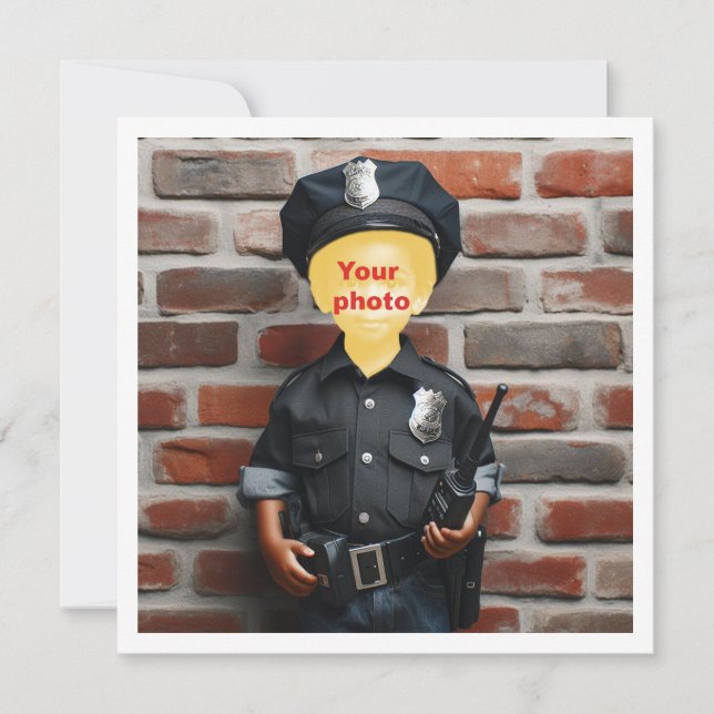 Cartão Coloque meu rosto na foto, policial negro (Frente)