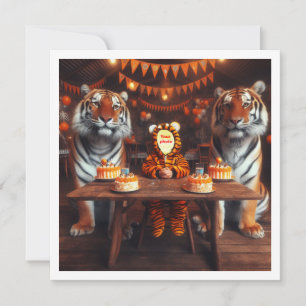 Cartão Coloque meu rosto na imagem, tigres e criança