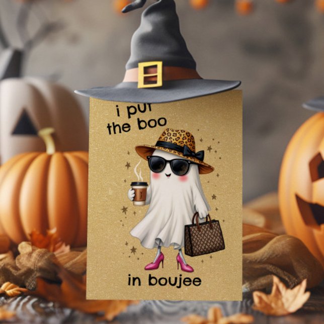 Cartão Coloquei o Boo em Boujee Ghost Coquette Halloween (I Put The Boo in Boujee Ghost Coquette Halloween Card)