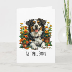 Cartão Colóquio Border Collie em Flores Logo se Recuperar