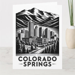 Cartão Colorado Springs Colorado Preto Branco Xilogravura