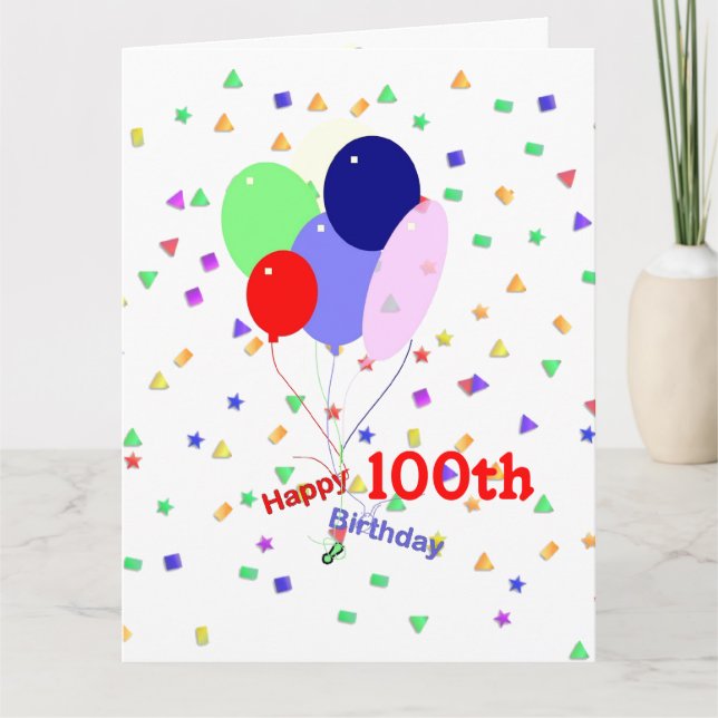 Cartão Colorful 100th Birthday Balloons (Frente)