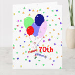 Cartão Colorful 70th Birthday Balloons<br><div class="desc">A colorful 70th birthday image with balloons and confetti. Customizable verse inside. A cheerful greeting for anyone who is turning seventy years old!</div>