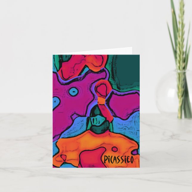Cartão Colorful Abstract Art Blank Note Card by PiCassieO (Frente)