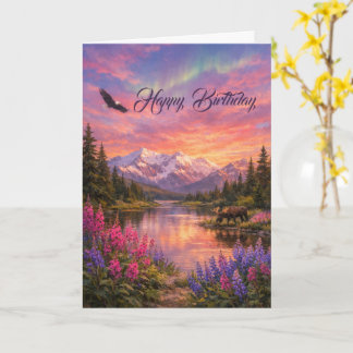 Cartão Colorful Alaska Landscape Birthday