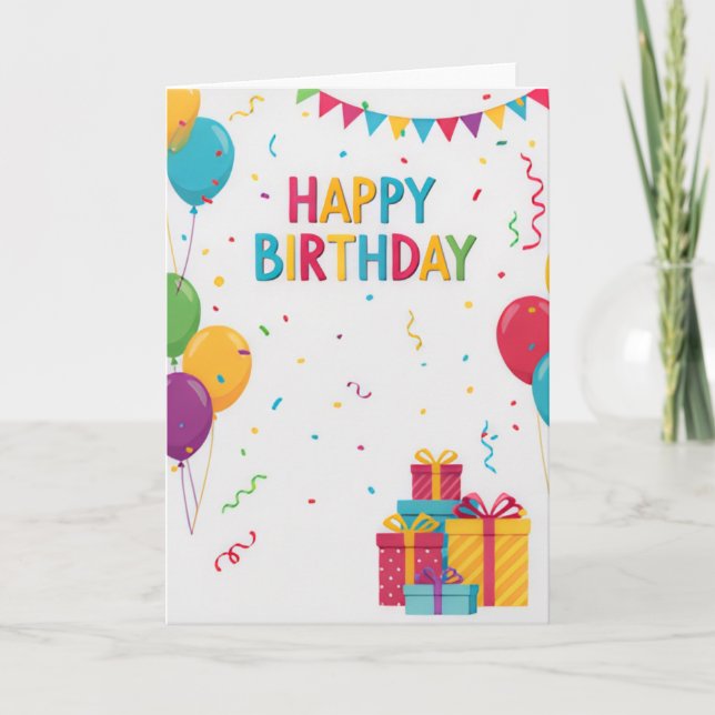Cartão Colorful Balloons & Presents Kids Birthday Card (Frente)