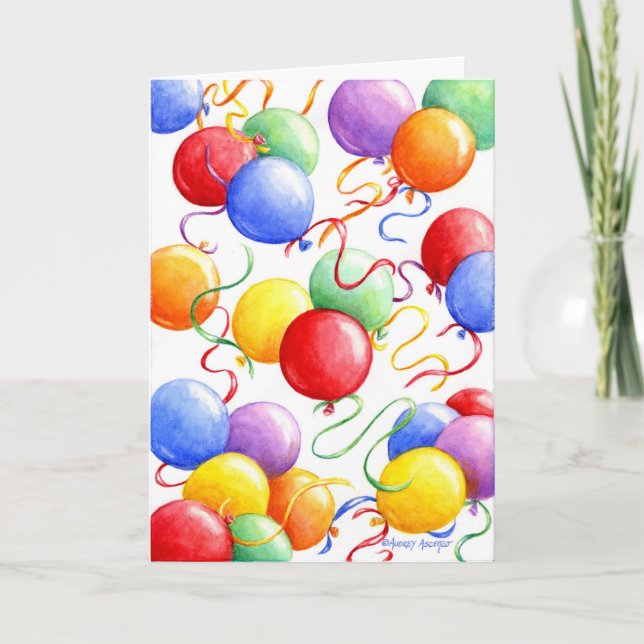 Cartão Colorful Birthday Balloons (Frente)